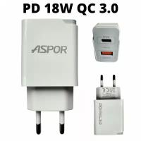 Зарядное устройство Aspor A826 Type-C/USB 18W QC 3.0 Fast Charge