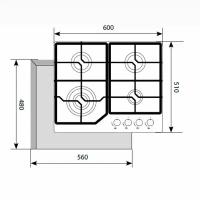 Газовая панель LEX GVG 640-1 WH (белое стекло, чугунные решетки)