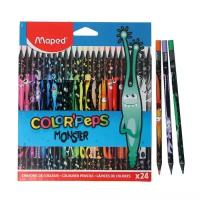Maped Цветные карандаши 24 цвета MAPED Color'Peps Black Monster, пластиковые