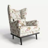 Мягкое кресло с ушами Фантазёр Принт ARCADIA ROSE на высоких ножках, для отдыха и чтения книг. В гостиную, балкон, спальню и переговорную комнату