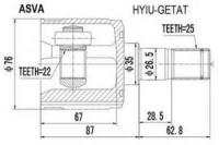 Шрус внутренний 22x35x25 Asva HYIU-GETAT Hyundai / Kia (Mobis): 495051CC00 496051CA00 Hyundai Click (Tb). Hyundai Getz