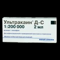 Ультракаин Д-С раствор для инъекций 40 мг+0,005 мг/мл 2 мл амп 10 шт