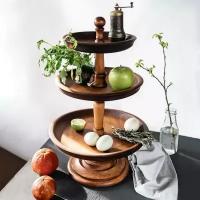 Magistro Трёхъярусная ваза для фруктов и сладостей из натурального кедра Magistro, 47 см, цвет шоколадный