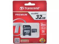 Карта памяти MicroSDHC 32GB Transcend Class 10 + SD Adapter (TS32GUSDHC10)