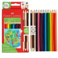 FABER-CASTELL Карандаши 12 цветов Faber-Castell «Дети мира», трёхгранный корпус, с тремя двусторонними карандашами 6 цветов телесных оттенков