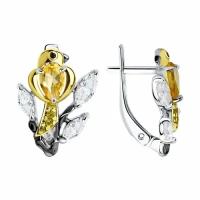 Серебряные серьги DIAMANT-ONLINE 146733 с фианитом и цитрином, Серебро 925°