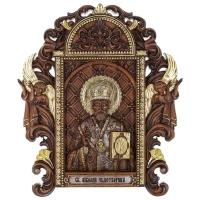 Деревянная резная икона "Николай Чудотворец" 74,5х64 см