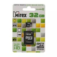 Карта памяти Mirex microSD, 32 Гб, SDHC, класс 10, с адаптером SD