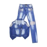Yuke jeans Костюм джинсовый для девочек, рост 140 см, цвет голубой
