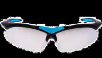 Очки спортивные линзы зеркальные под углом оправа черная с голубыми вставками 14*5,5см