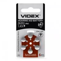 Батарейка VIDEX ZA312 для слуховых аппаратов, 6 шт, блистер
