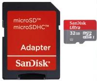 Карта памяти SanDisk microSDHC 32Gb Ultra Class 10 с адаптером SD