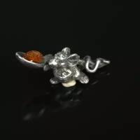 Сувенир кошельковый "Мышка с ложкой", латунь, янтарь, 1х2,5х0,3 см (2 шт)