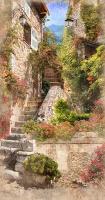 Фотообои Уютная стена "Узкая лестница между домами" 140х270 см Виниловые Бесшовные (единым полотном)