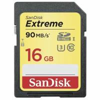 Карта памяти SDHC, 16 GB, SANDISK Extreme, UHS-I U3, 90 Мб/сек. (class 10), DXNE-016G-GNCIN