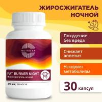 Жиросжигатель для женщин, Fat Burner, ночной, для похудения растительный с экстрактом фенхеля, гарцинии, гингко билобы, 30 капсул