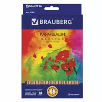 Карандаши цветные трехгранные Brauberg Цветы 18 цветов 181289