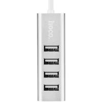 USB2.0 hub хаб разветвитель-концентратор Hoco HB1 Silver 4 порта, серебристый