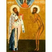 Икона Василий Блаженный и Василий Великий (копия иконы 16 века), арт ОПИ-1052