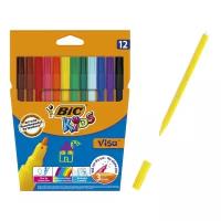 BIC Фломастеры 12 цветов, детские, смываемые, тонкое письмо, BIC Kids Visa