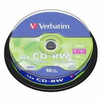 Диск CD-RW VERBATIM 700Mb 8x-12x, Cake Box, 10шт (43480)