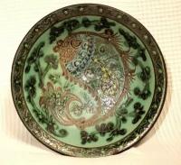 Риштанская керамика, Узбекская посуда ручной работы (handmade) - Керамическая Тарелка ( Салатник) "Рыба", 21, см, глазурь матовая,зеленая
