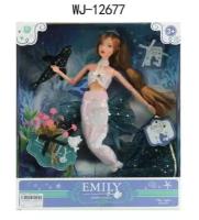 Кукла ABtoys Emily Русалочка (светлое платье, темный хвост), аксессуары, 30см