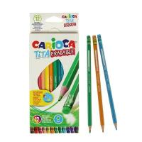 CARIOCA Карандаши 12 цветов Carioca "Tita Erasable", стираемые, 3.0 мм, шестигранные, пластиковые, с ластиком, картон, европодвес