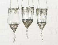 Набор подвесных подсвечников под чайные свечи шармила, стекло, алюминий, серебряные, 23 см, 3 шт., Boltze 7106700-boltze