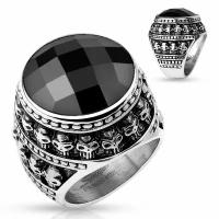 Кольцо перстень с крупным круглым граненым черным камнем Spikes