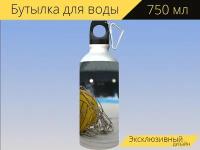 Бутылка фляга для воды "Мяч для водного поло, мяч, водное поло" 750 мл. с карабином и принтом