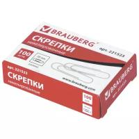 Скрепки никелированные BRAUBERG 28мм 100шт 221523