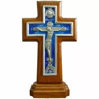 Крест настенный на подставке гальванический с серебрением и эмалью 18 см, арт КСТ-019