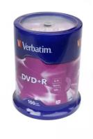 Диск DVD+R Verbatim 4.7Gb 16x Cake Box, 100шт (43551)