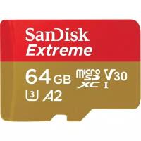 Карта памяти SanDisk Extreme microSDXC Class 10 UHS Class 3 V30 A2 160MB/s 64GB + SD adapter