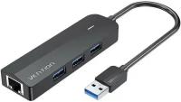 Сетевой адаптер Vention USB 3.0 M/Gigabit Ethernet RJ45 F+OTG хаб 3xUSB Черный - 0.15м