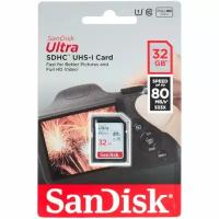 Карта памяти 32GB SanDisk SDHC Ultra Class 10 UHS-I, 80/10 MB/s