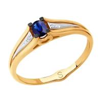 Золотое кольцо Diamant online 165760 с бриллиантом и сапфиром, Золото 585°, 16,5