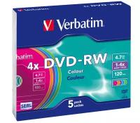 Диск Verbatim DVD-RW 4.7 Гб 4x Slim Color