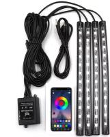 Светодиодная подсветка в авто, управление через телефон, RGB лента, цветомузыка, 48 LED