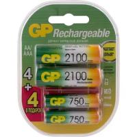 Аккумуляторы GP 210AA/75AAAHCFR-2CR8 2100mAh AA 4шт + 750mAh AAA 4шт