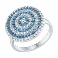 Серебряное кольцо Diamant online с ситаллом цвета Бирюза и фианитом 145794, Серебро 925°, 19,5