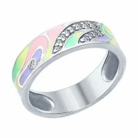 Серебряное кольцо DIAMANT-ONLINE 141350 с фианитом и эмалью, Серебро 925°, размер 17,5