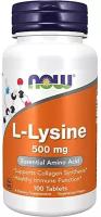 L-лизин NOW, L-Lysine (L-Lysine Hydrochloride) 500 mg, Amino Acid, 100 таблеток / Аминокислота / Для роста мышц / Для сердца, сосудов, иммунитета