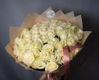 Букет белая роза 51 шт., красивый букет цветов, шикарный, цветы премиум