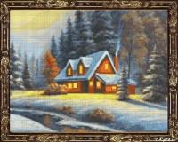 Алмазная мозаика "Зимний вечер" на подрамнике, 40х50 см, пейзаж/зима
