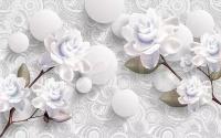 Фотообои 3д белые розы с серыми шарами 275x440 (ВхШ), бесшовные, флизелиновые, MasterFresok арт 10-508