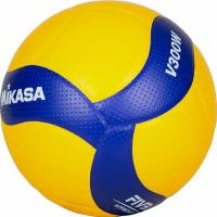 Мяч вол. "MIKASA V300W", р.5, FIVB Appr, 18 пан, синт.кожа (микрофиб), клееный, бут.кам, желто-синий