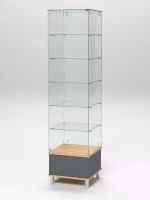 Витрина стеклянная "примавера подиум модерн" №510 (с дверкой, задняя стенка - стекло), Темно-серый и Дуб Золотистый 45 x 45 x 180 см