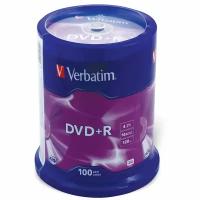 Диски DVD+R (плюс) VERBATIM 4,7 Gb 16x, комплект 100 шт., Cake Box, 43551